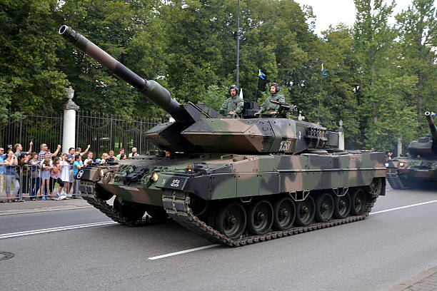 Warsaw, Poland, 15,th August 2014: The German tank - Leopard 2A5 - at parade during the Polish Armed Forces Day. The Leopard is powered by diesel engine with power max. 1500 - 1650 HP (depending on version).