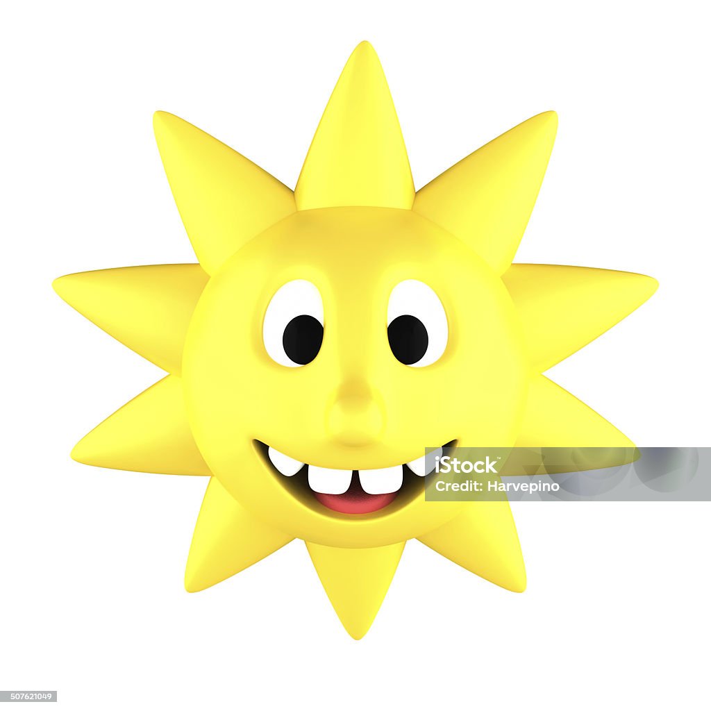 Yellow sun smiling Yellow sun smiling showing teeth, isolated on white background Anthropomorphic Face Stock Photo