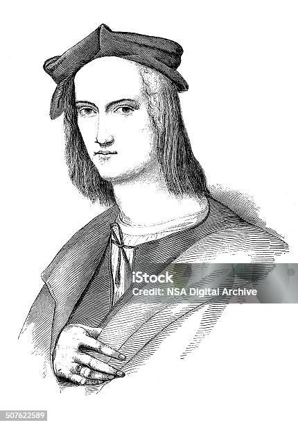 Portrait By Raphael Drawing By Laurens Stock Illustration - Download Image Now