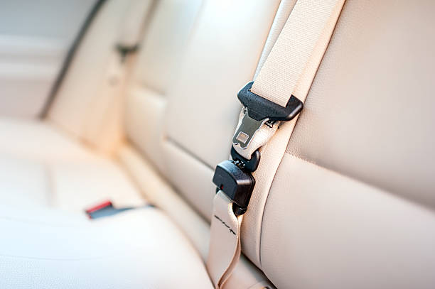 istock Seat belt on seat of modern car with leather interior 507623091