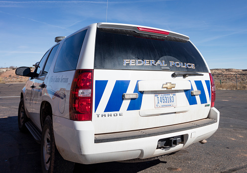Page, USA - January 26, 2016: An editorial stock photograph of a BIA Police Car in Page, Arizona. BIA Police are responsible for maintaining law and order within Indian Country by patrolling Indian reservations and enforcing tribal laws