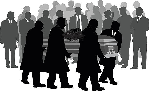 Paying Your Last Respects A vector silhouette illustration of pall bearers carrying the coffin of a deceased loved one past spectators. funeral procession stock illustrations