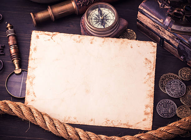 istock Old card and old marine accessories 507626688