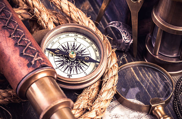 istock Old compass and other marine accessories 507626738