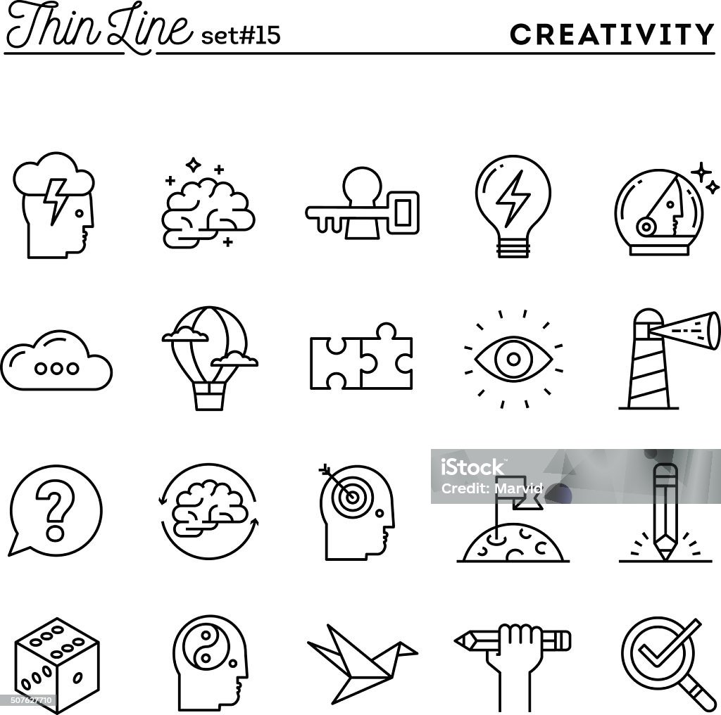 Creativity, imagination, problem solving, mind power and more, t Creativity, imagination, problem solving, mind power and more, thin line icons set, vector illustration Icon Symbol stock vector