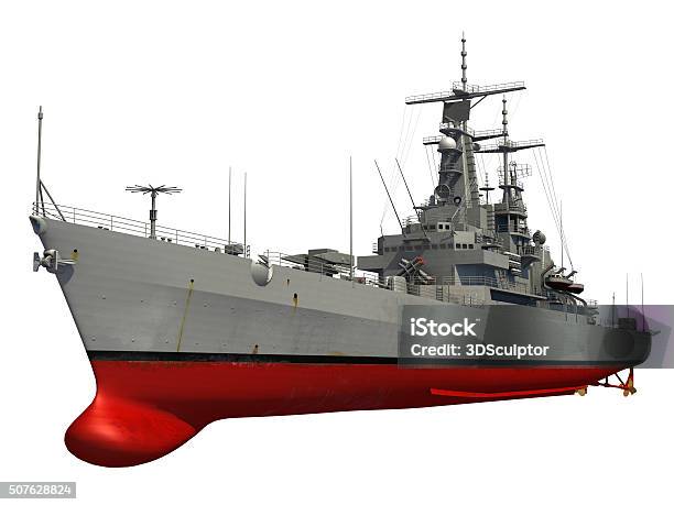 Modern Warship Over White Background Stock Photo - Download Image Now - US Navy, Destroyer, Nautical Vessel