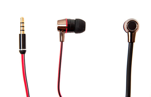 istock Red wired earphones isolated over white 507631728