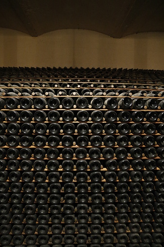 Champagne racks in a winery