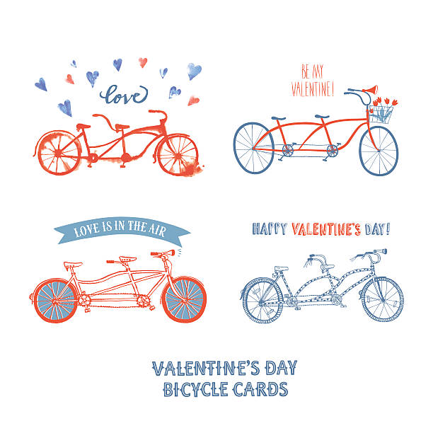 ilustrações de stock, clip art, desenhos animados e ícones de conjunto de diferentes bicicleta em tandem postais - bicycle isolated basket red