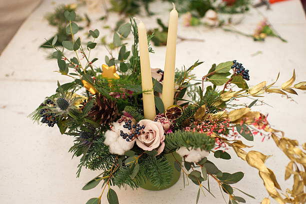 istock Creating a wonderful composition cotton, cones, fir, magical variety carnations 507635378