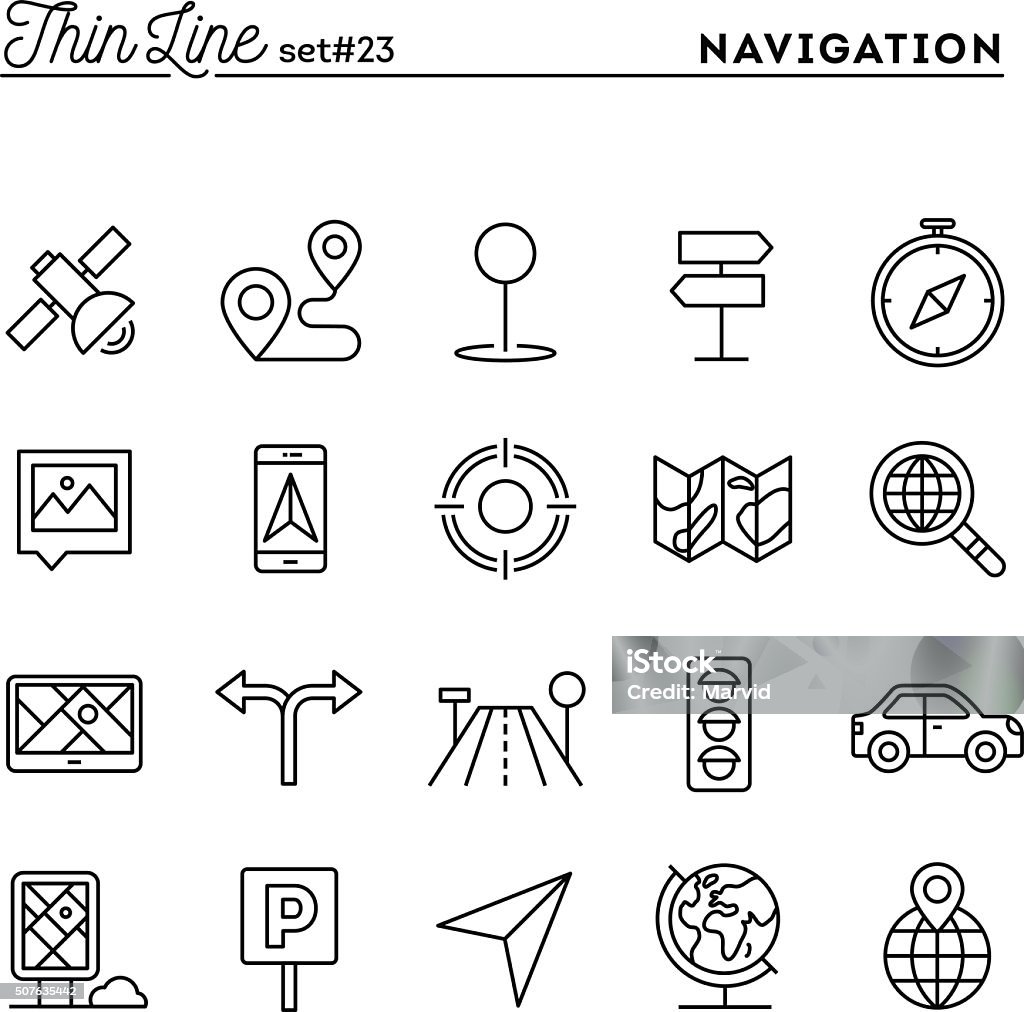 Navigation, direction, maps, traffic and more Navigation, direction, maps, traffic and more, thin line icons set, vector illustration Map stock vector