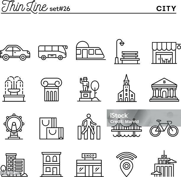 City Transportation Culture Shopping And More Stock Illustration - Download Image Now - Icon Symbol, City, Bus