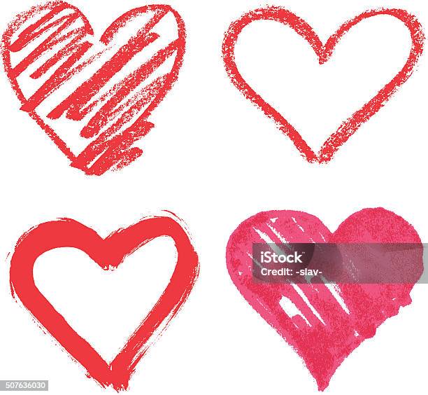 Vector Heart Set Stock Illustration - Download Image Now - Heart Shape, Crayon, Pencil