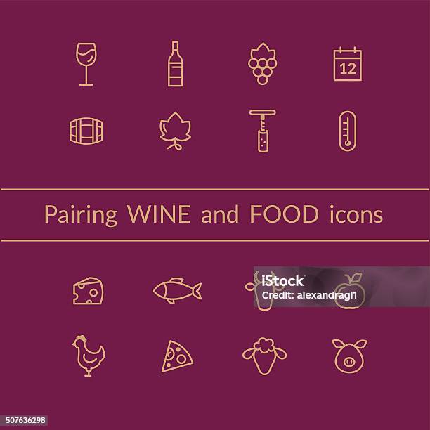 Wine And Food Pairing Icons Stock Illustration - Download Image Now - Icon Symbol, Choice, Meal