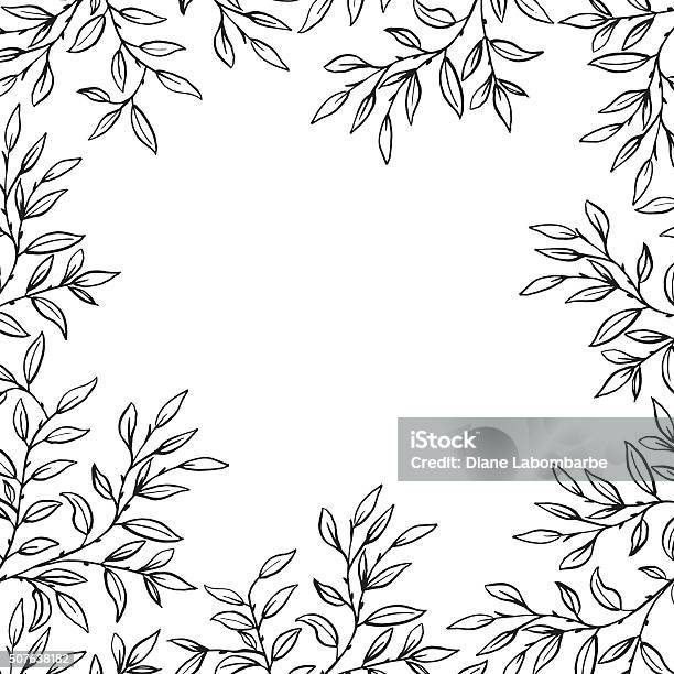 Hand Drawn Leaves Vines Frame Stock Illustration - Download Image Now - Leaf, Border - Frame, Vine - Plant