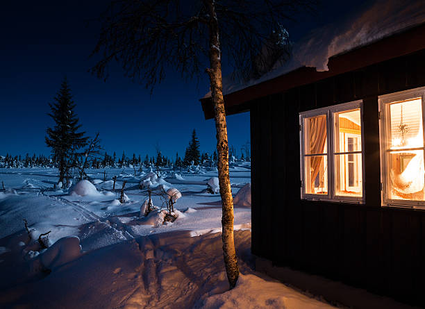 istock Mountain cabin at night with moonlight in January, Norway 507638584