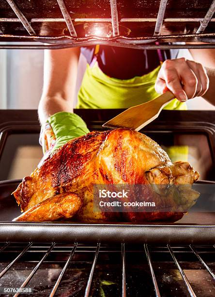 Cooking Chicken In The Oven At Home Stock Photo - Download Image Now - Adult, Baking, Bird