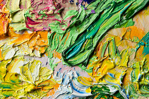 tintas a óleo macro - artists canvas palette paintbrush oil painting - fotografias e filmes do acervo