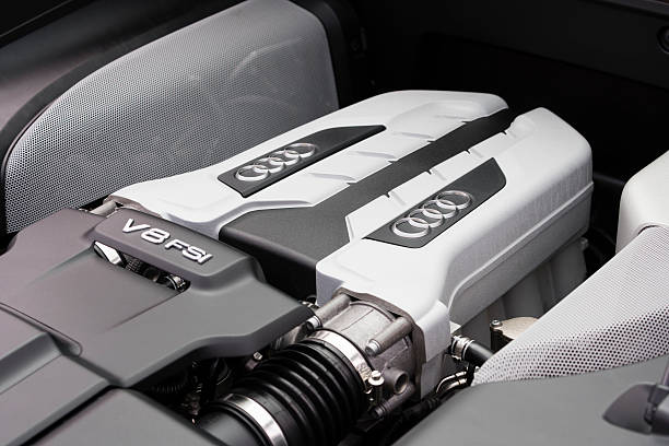 V8 FSI engine of Audi supercar stock photo