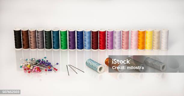 Threads With Needles Stock Photo - Download Image Now - Art And Craft, Backgrounds, Beige
