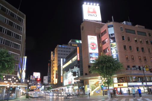 Kanazawa Japan - 16 June, 2014:People stroll Katamachi entertainment district in downtown Kanazawa Japan.