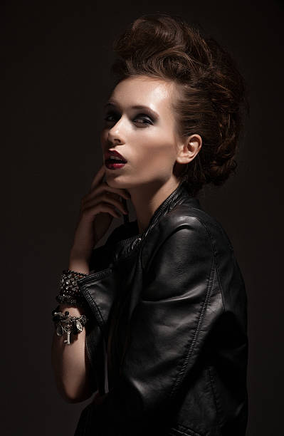 Rocker or Punk Woman Makeup, Hairdo and Accessories Fashion Rocker Style Model Girl Portrait. Hairstyle. Rocker or Punk Woman Makeup, Hairdo and Accessories rocker nails stock pictures, royalty-free photos & images