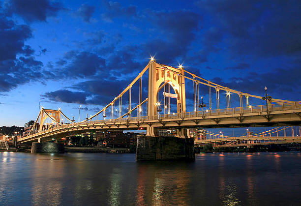 Roberto Clemente Bridge The Roberto Clemente Bridge in Pittsburgh taken at dusk. sixth street bridge stock pictures, royalty-free photos & images