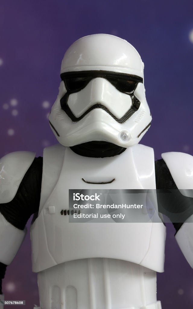 Forces of Light Vancouver, Canada- January 24, 2016: A First Order Stormtrooper model from the Star Wars film franchise. The toy is part of the Black Series, from Hasbro. Star Wars Stock Photo