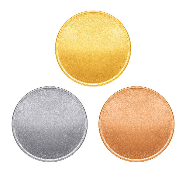 Blank templates for coins or medals with metal texture Blank templates for coins or medals with metal texture token photos stock pictures, royalty-free photos & images