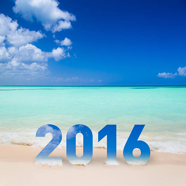 istock New Year 2016 is coming concept on the beach 507683702