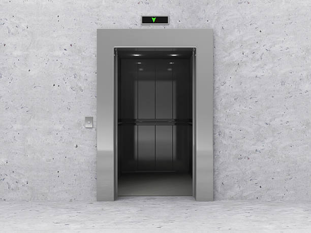 современный лифт с открытия двери - elevator push button control panel moving up стоковые фото и изображения