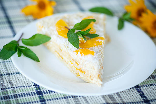istock Waffle cake with peaches and cream 507686377