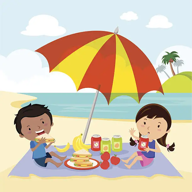 Vector illustration of Kids having picnic.
