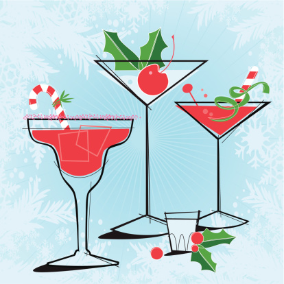 Retro-stylized Holiday Cocktails with snowflake frame. Each item is grouped so you can use them independently from the background. Layered file for easy edit.