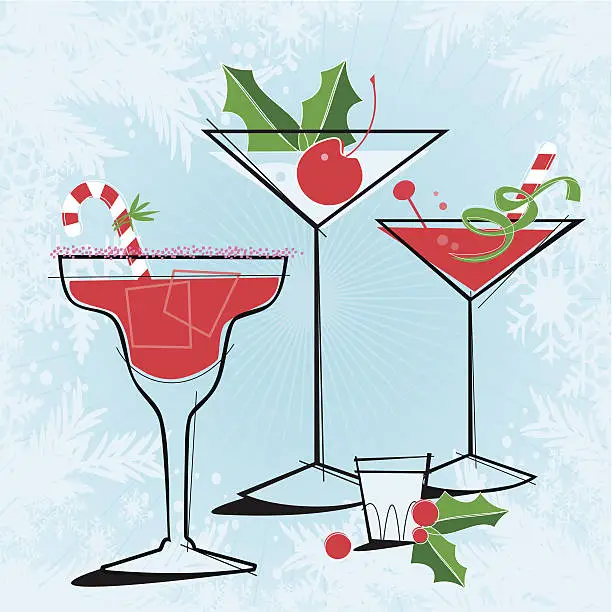 Vector illustration of Retro-style Holiday Cocktails