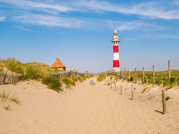 Lighthouse on the coast of the North Sea, Belgium Lighthouse on the coast of the North Sea in a sunny day, Belgium weymouth dorset stock pictures, royalty-free photos & images