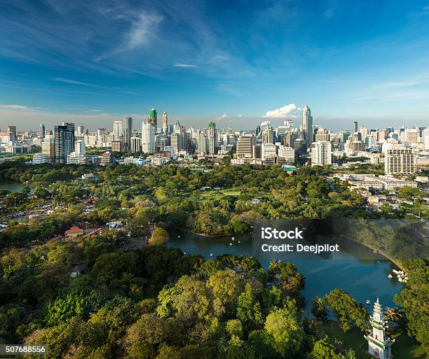 Lumphini Park And The Downtown Bangkok City Skyline Thailand Stock Photo - Download Image Now