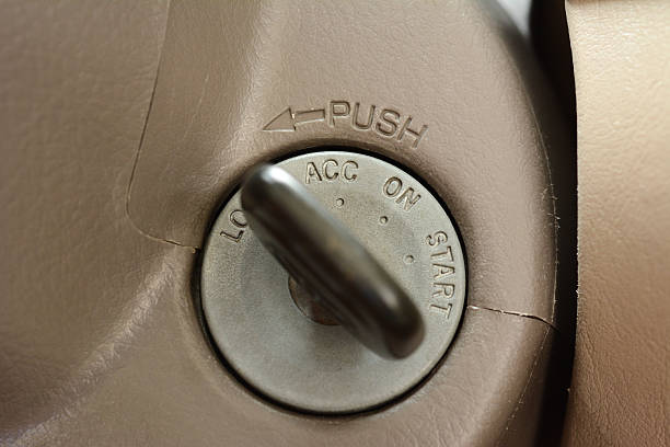 istock Car key in lock position at keyhole 507689254
