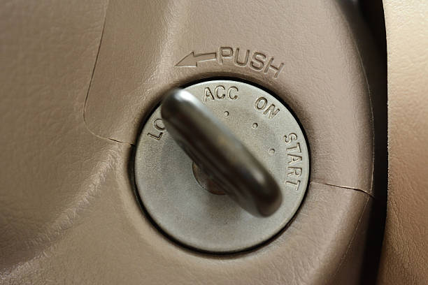 istock Car key in lock position at keyhole 507689390