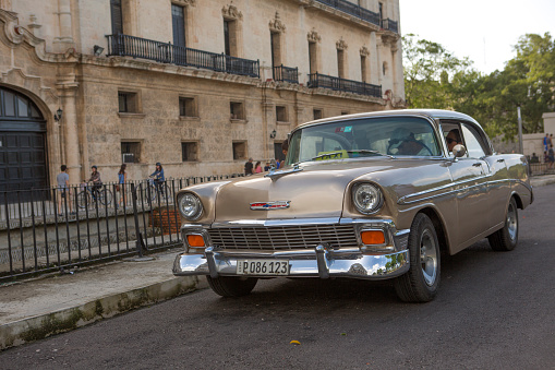 havana, Сuba - January 17, 2016: old historical american car is parked at street of havana cuba