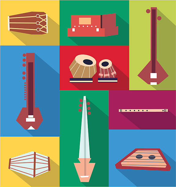 Vector indian instruments Traditional indian instruments. Vector flat set. Stock illustration indian music stock illustrations