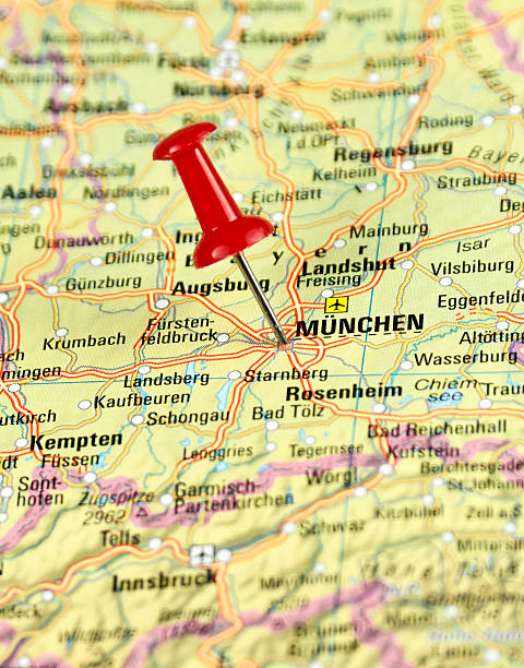 Munich, Germany Map of Germany with pin set on Munich. Bayern. relief map stock pictures, royalty-free photos & images