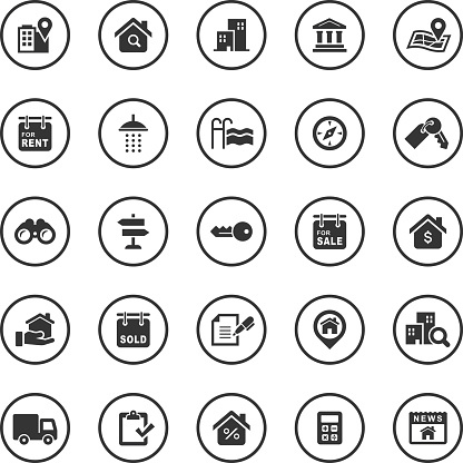 An illustration of real estate icons set for your web page, presentation, & design products.