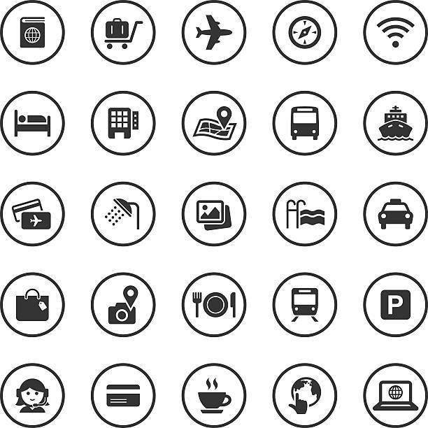 서클 아이콘 세트/여행 - symbol sign sleeping parking stock illustrations