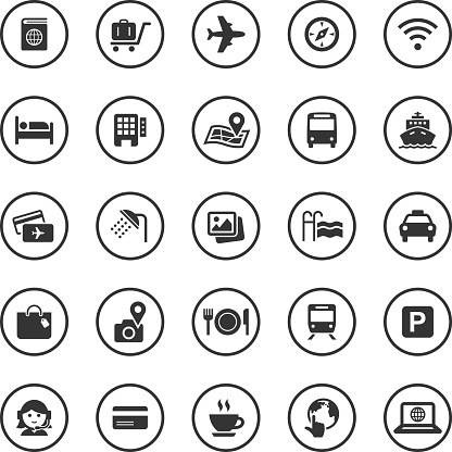 An illustration of travel icons set for your web page, presentation, & design products.