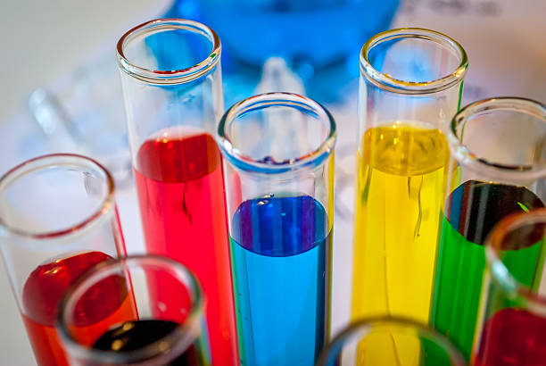 Chemistry colored vials stock photo