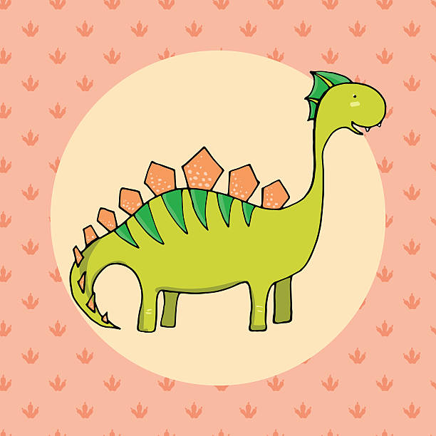 ilustrações de stock, clip art, desenhos animados e ícones de fofinho dinossauro em fogo de estilo com pegada no fundo - anachronistic