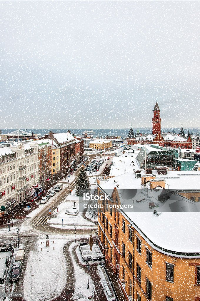 Helsingborg Winter Weather An elevated view of the swedish city of Helsingborg during some wintry weather conditions. Helsingborg Stock Photo