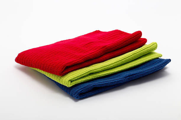istock Pile of new coloful microfibre cloths on 507710938