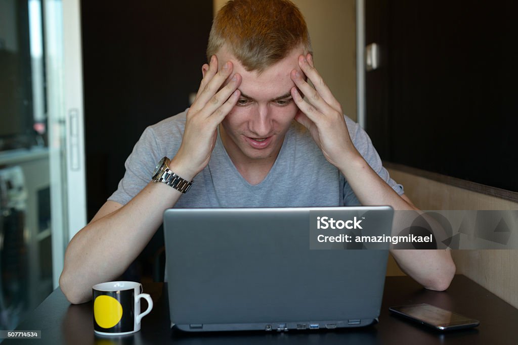 Stress People Using Computer Stressed Man Using Laptop Computer At Home With Shocked Expression ...